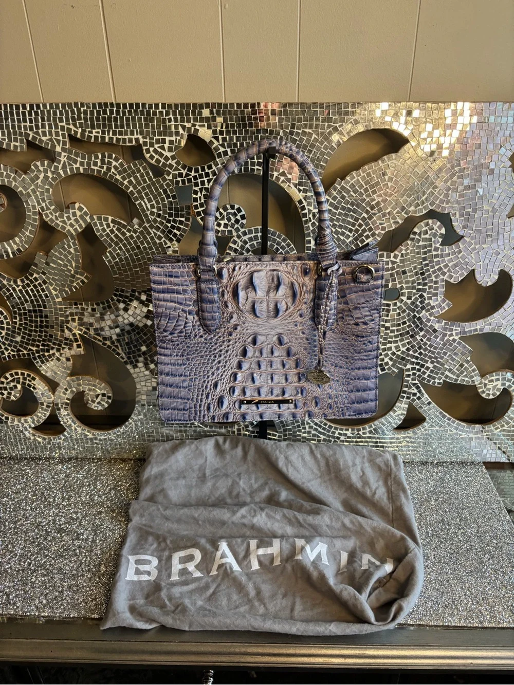 💕Brahmin Purple Croc-Embossed Leather Satchel‎